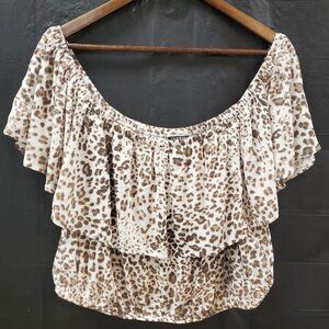 Torrid Womens Challis Off Shoulder Crop Top Size 2X Animal Print Mob Wife Boho